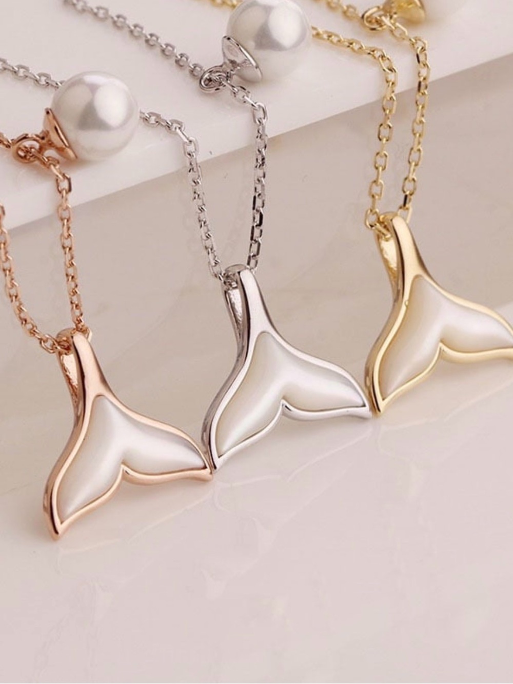 Pearl Necklace in Rose Gold, Silver, and Gold